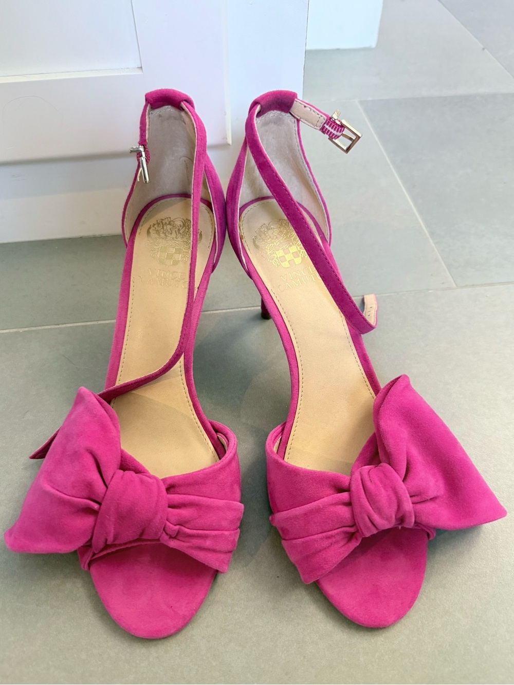 Vince Camuto Magenta Bow Ankle-Strap Heels